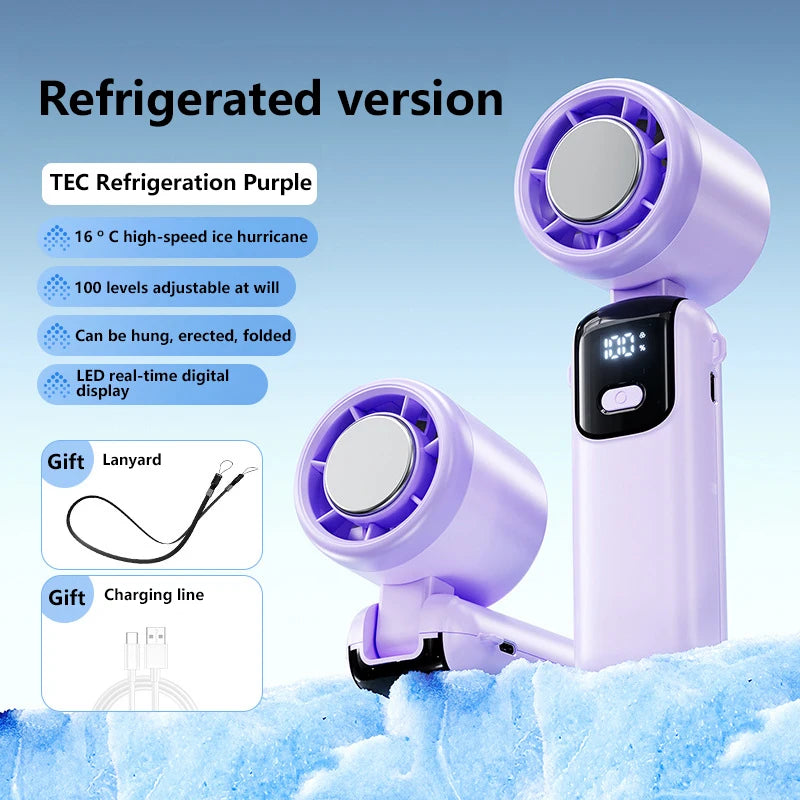 Xiaomi Refrigeration Handheld Electric Fan High-Speed Violent Turbo Fan Folding Neck Hanging Ice Pack Small Fan Office Outdoor