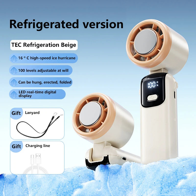 Xiaomi Refrigeration Handheld Electric Fan High-Speed Violent Turbo Fan Folding Neck Hanging Ice Pack Small Fan Office Outdoor