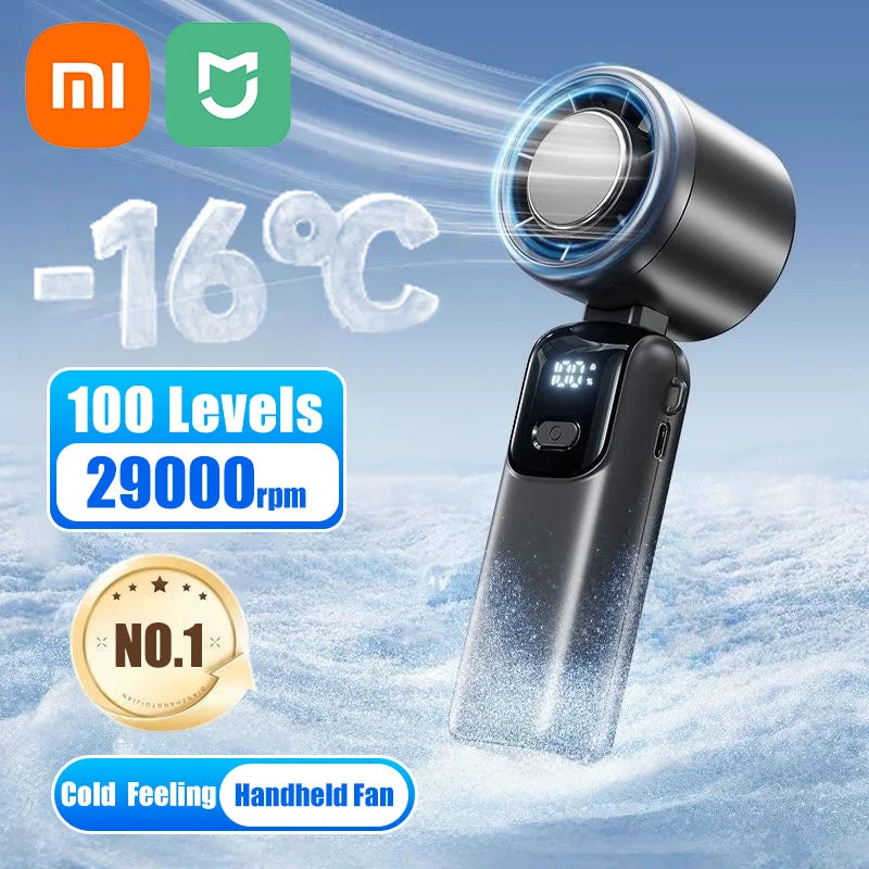 Xiaomi Refrigeration Handheld Electric Fan High-Speed Violent Turbo Fan Folding Neck Hanging Ice Pack Small Fan Office Outdoor